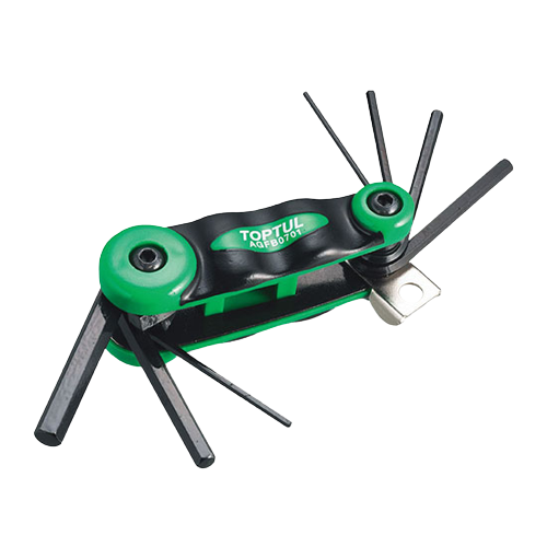 Set chei inbus TOPTUL AGFB0701 pliabile, profil hexagonal, dimensiuni 2, 2.5, 3, 4, 5, 6, 8 mm, maner plastic