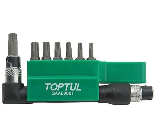 Set 8 biti TOPTUL GAAL0801, insurubare, antrenor 1/4 hexagonal, profil torx, deschidere chei T10, T15, T20, T25, T27, T30, T40, lungime 30 mm