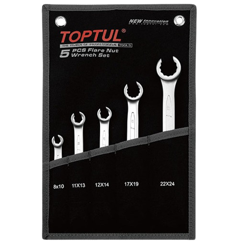 Set 5 chei conducte frana TOPTUL, dimensiuni 8x10, 11x13, 12x14, 17x19, 22x24 mm, husa depozitare, model GPAQ0502