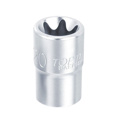 Cheie tubulara BAED1620 TOPTUL, antrenor patrat 1/2 inch, profil stea, deschidere cheie E20, lungime 38 mm, crom vanadiu
