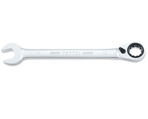 Cheie TOPTUL ABAF1313, combinata cu clichet reversibil, 72 dinti, deschidere cheie 13 mm, lungime 178 mm, crom vanadiu, finisaj satinat