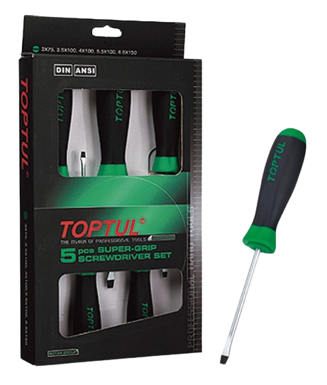 Set 5 surubelnite drepte TOPTUL, model GAAE0503, dimensiuni 3x75, 3.5x100, 4x100, 5.5x100, 6.5x150 mm, manere aderente