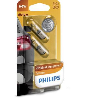 Set de 2 becuri de semnalizare 12V H6W BAX9S, Vision PHILIPS, model 12036B2, ambalate în blister