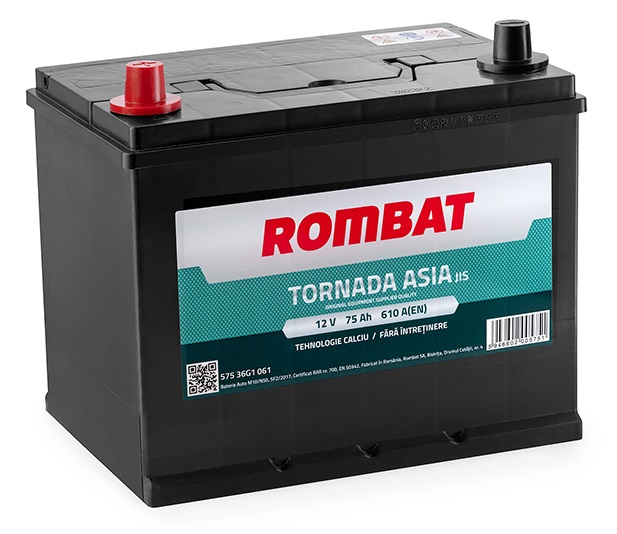 Baterie auto TORNADA ASIA ROMBAT 57536G1061, 75 Ah, 610 A, 12 V, 259 x 178 x 222 mm, borna dreapta minus