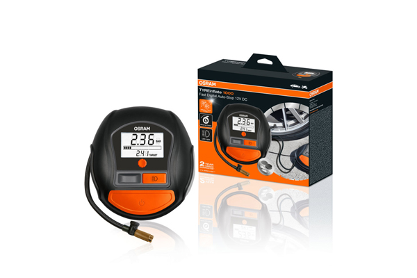 Compresor OSRAM TYREinflate 1000 OTI1000, alimentare 12 V, 5.5 bar, 180 W, afisaj analogic