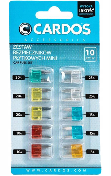 Set mini siguranțe mini auto K2 Cardos AA301M, intensitate 5A, 10A, 15A, 20A, 25A, 30A, de 10 bucăți