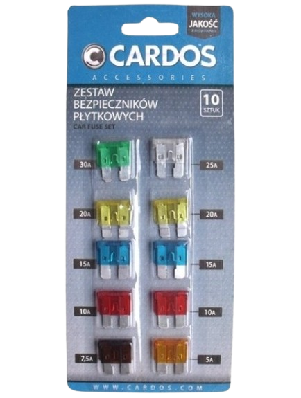 Set 10 Seturi de siguranțe auto K2 Cardo AA301S, intensitate 5A, 7.5A, 10A, 15A, 20A, 25A, 30A