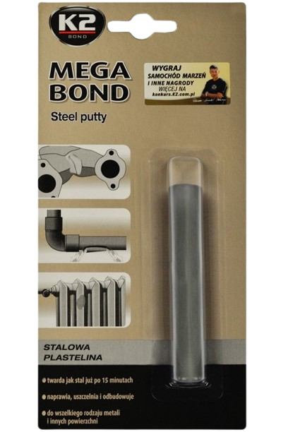 Chit K2 MEGA BOND Steel Putty B321, metalic bi-component, tip plastelină, 60 ml