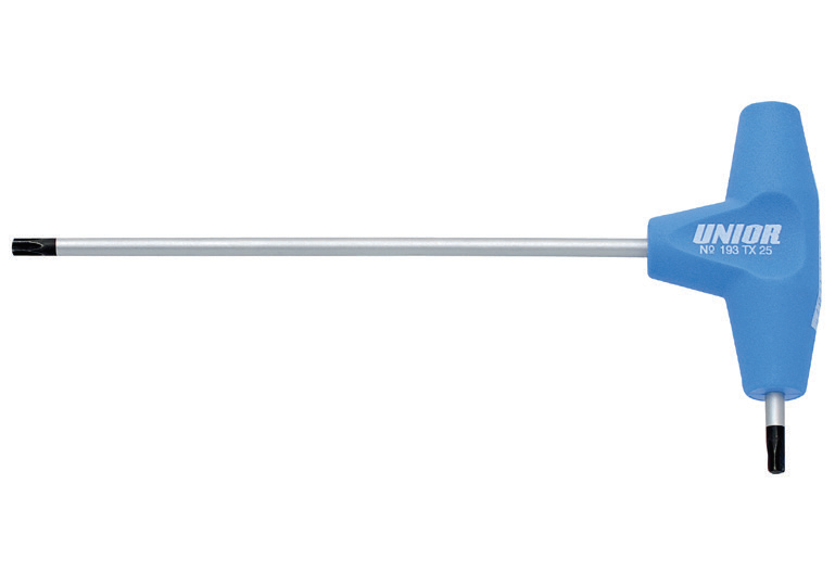 Cheie inbus cu profil Torx TX45, lungime activa 175x25 mm, tija crom vanadiu, maner polipropilena, maner tip T UNIOR 607182