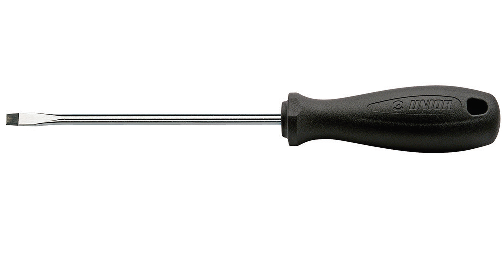Șurubelniță UNIOR cu vârf drept 616338, dimensiuni 0.4x2.5x60 mm, tijă crom vanadiu, vârf brunat, mâner ergonomic