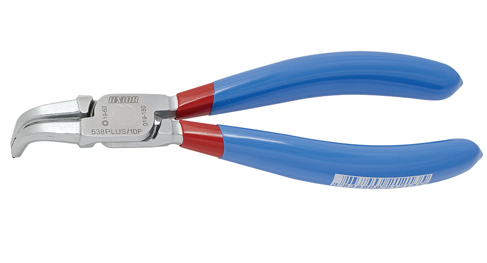 Cleste UNIOR 621211 pentru inele de siguranta interioare, varf indoit 90 grade, deschidere 8 - 13 mm, lungime 140 mm, manere aderente