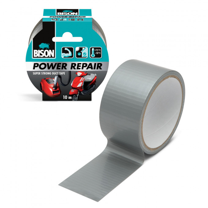 BISON Power Repair bandă adezivă armată cu material – Gri – 10 m