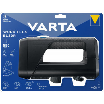 Lanterna VARTA LED reincarcabila Work Flex BL30R 18684101401, 550 lm, 3 moduri iluminare, indicator baterie, IPX4