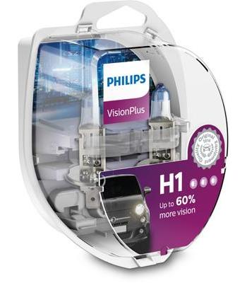 Set de 2 becuri auto pentru faruri H1, 55W, 12V, Vision Plus, PHILIPS 12258VPS2
