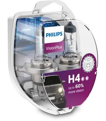 Set de 2 Becuri pentru Far H4 P43T 60/55W 12V Vision Plus, PHILIPS 12342VPS2
