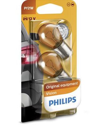 Set de 2 becuri de semnalizare PY21W 12V, blister, PHILIPS 12496NAB2