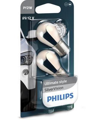 Set de 2 Becuri de Semnalizare PY21W 12V, Philips Silver Vision, Model 12496SVB2, Ambalaj Blister