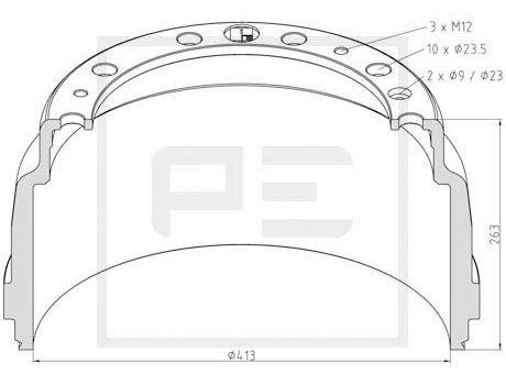 Tambur de frână PE Automotive 126.091-00A - RESIGILAT