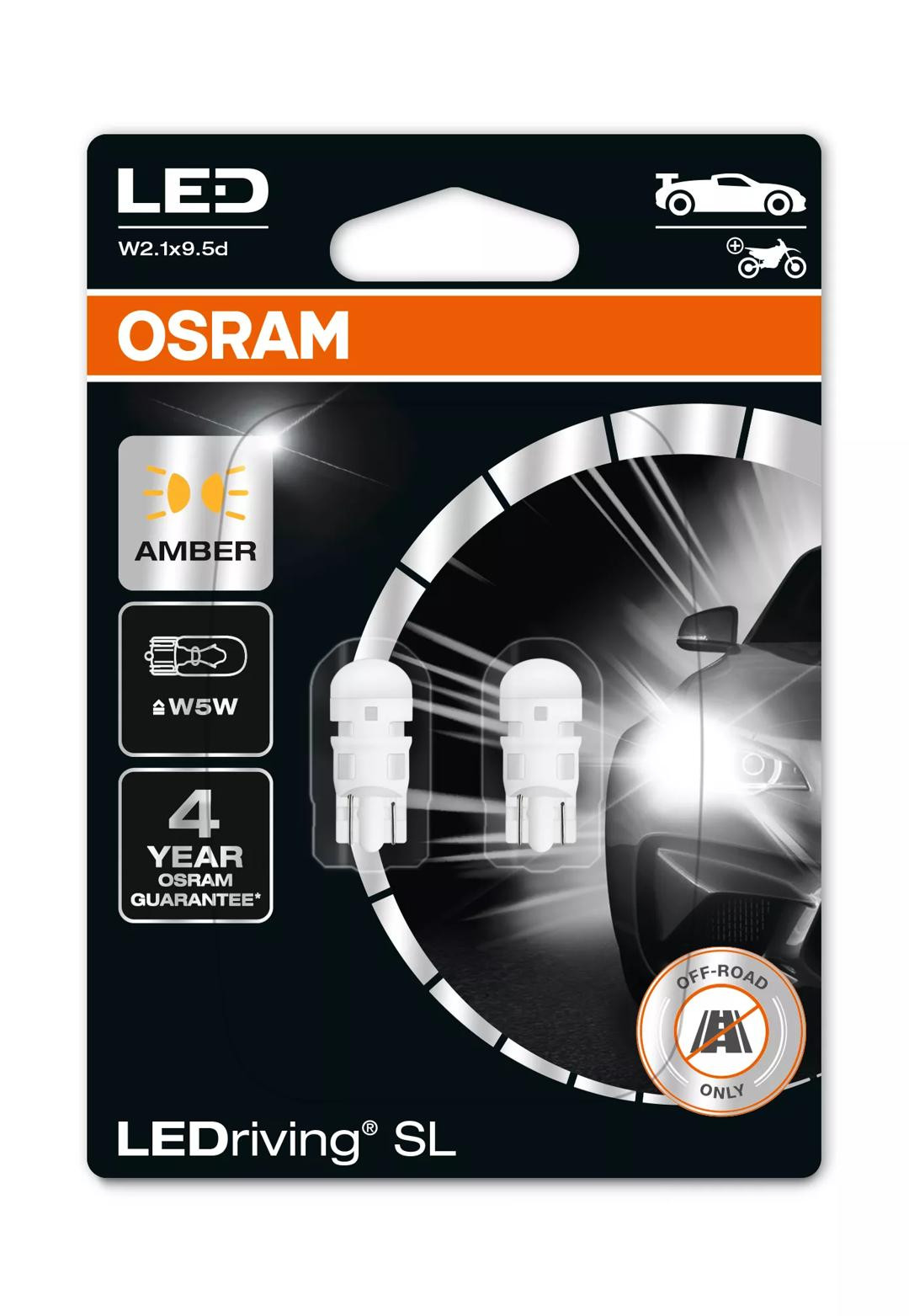Bec Osram LEDriving SL W5W Galben | 12V - W2.1x9.5d - Set 2 bucăți (Off-Road)