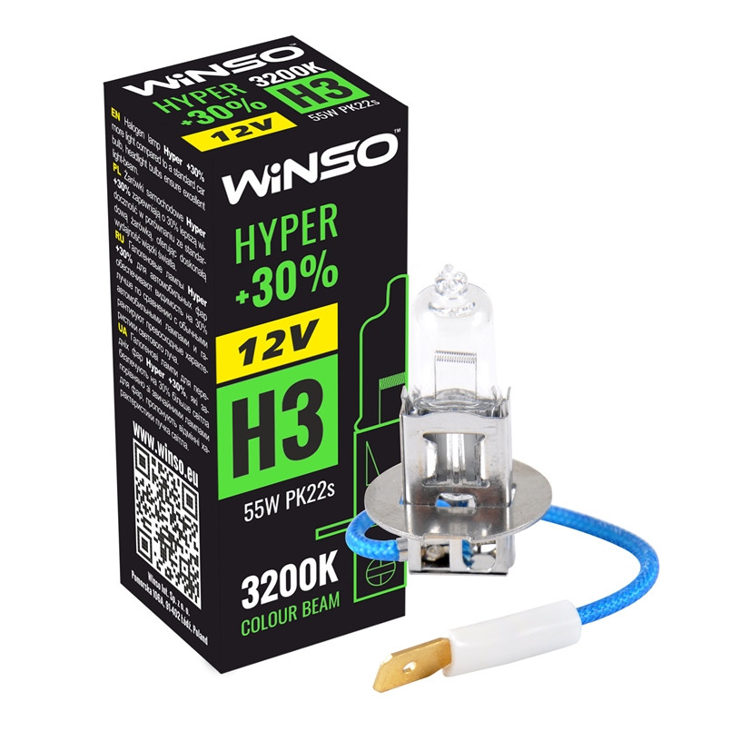 Bec Winso Halogen Hyper +30% H3 - 12V, 55W PK22s 3200K