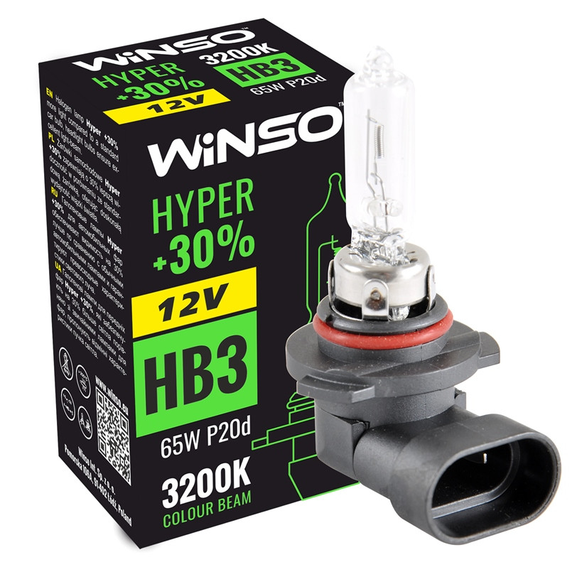 Bec Winso Halogen Hyper +30% HB3 - 12V, 65W P20d 3200K