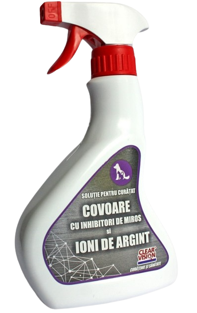 Solutie CLEAR VISION CVV03 pentru curatat covorase auto, cu ioni de argint, inhibitori de miros, recipient cu pulverizator, 500 ml