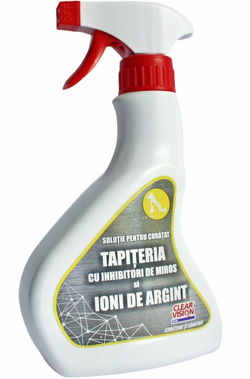 Solutie CLEAR VISION CVV02 pentru curatat tapiterii auto, cu ioni de argint, inhibitori de miros, recipient cu pulverizator, 500 ml