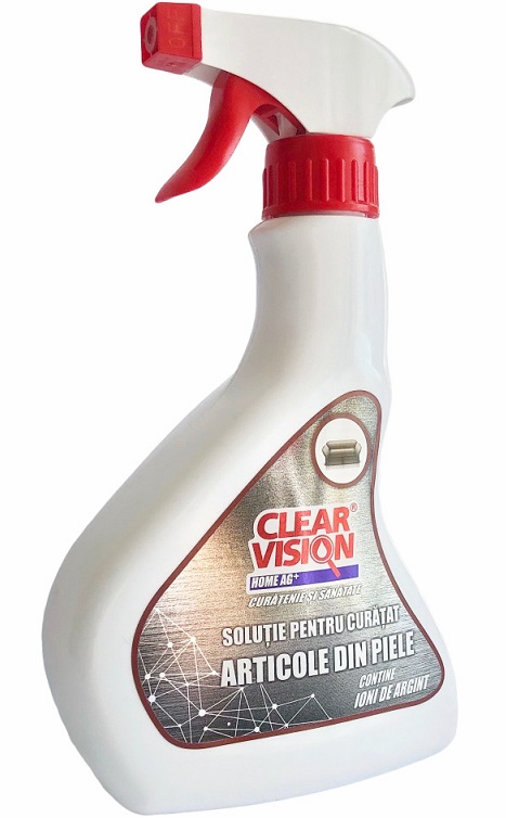 Solutie CLEAR VISION CVH02 pentru curatat articole din piele, cu ioni de argint, recipient cu pulverizator, 500 ml