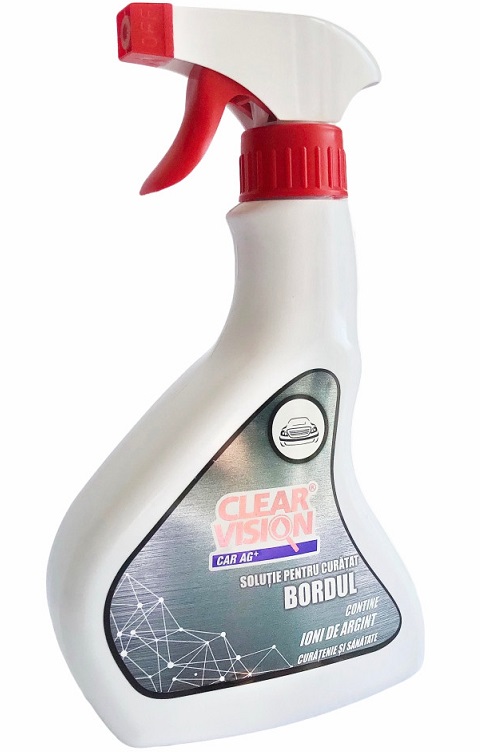 Soluție CLEAR VISION CVC04 pentru curățat bordul auto, cu ioni de argint, recipient cu pulverizator, 500 ml