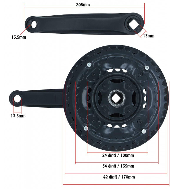 Angrenaj MTB pentru bicicletă (42T-34T-24T) - negru