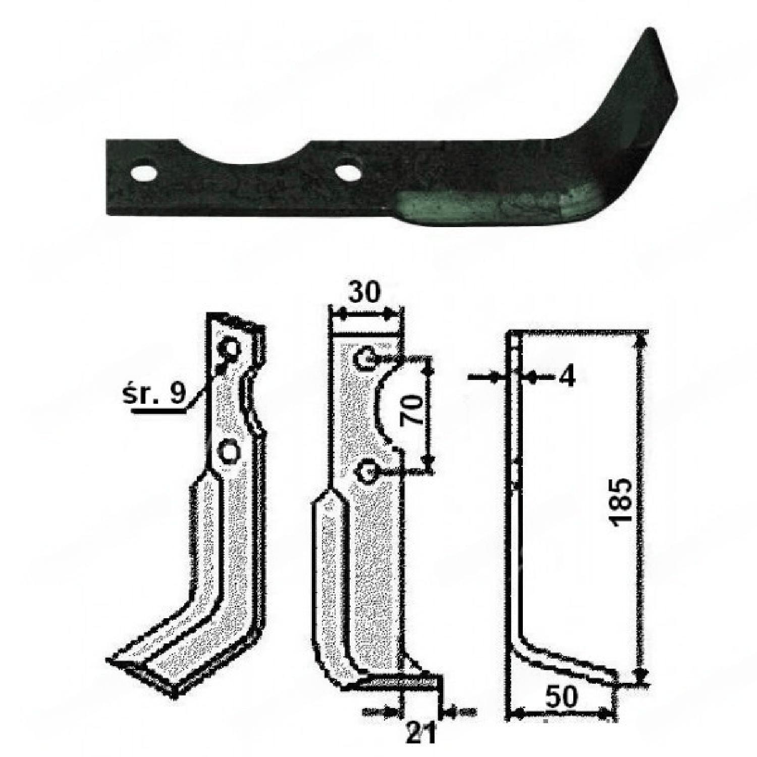 Cuțit motocultor dreapta AGRIA 185mm x 30mm