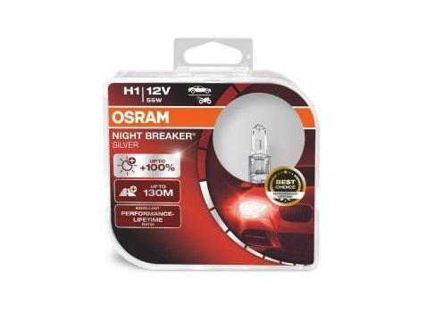 Set de 2 becuri auto H1 12V 55W OSRAM NIGHT BREAKER SILVER 64150NBS DUO