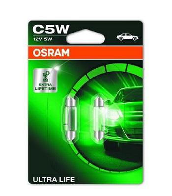Set de 2 becuri OSRAM Ultra Life C5W, 12V, pentru iluminarea numărului de înmatriculare, blister 6418ULT-02B