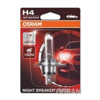 Bec auto OSRAM H4 60/55W 12V Night Breaker Silver +100% pentru faza lungă, blister, 1 bucată (cod produs: 64193NBS-01B)