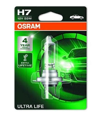 Bec far auto H7, 12V, 55W, Ultra Life, OSRAM 64210ULT-01B, 1 bucată, ambalaj blister