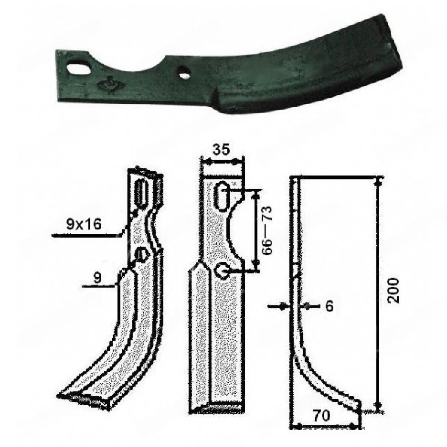 Lamă dreapta pentru motocultor 200mm x 35mm