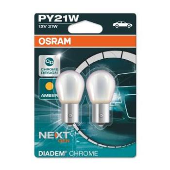 Set de 2 becuri de semnalizare OSRAM DIADEM Chrome 7507DC-02B, model PY21W, halogen, finisaj cromat, tip soclu BAU15s, putere 21W, tensiune 12V