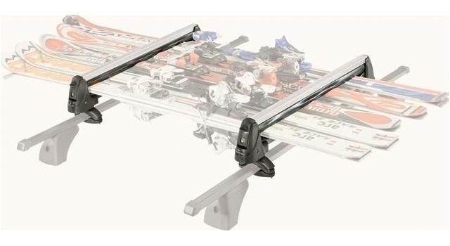 Suport auto pentru schiuri GREEN VALLEY Rider 160 507, din aluminiu, montare pe bare transversale, capacitate 5 perechi de schiuri, 4 snowboard-uri, cu sistem antifurt