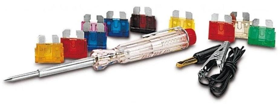 Set 10 siguranțe auto cu tester BOTTARI Safe 30121BT, valori: 3A, 5A, 7.5A, 10A, 15A, 20A, 25A, 30A