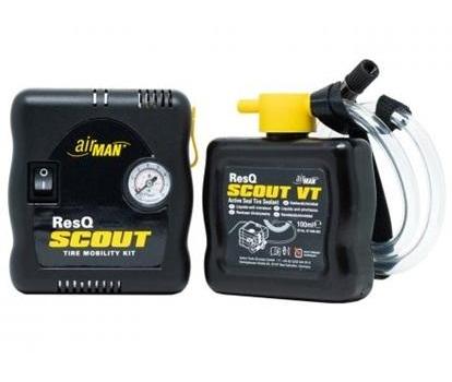 Set compresor auto și soluție pentru etanșare AIRMAN 76-086, 15 A, 96 W, cu manometru, accesorii de umflare, recipient de 100 ml, geantă de transport