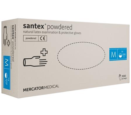 Set de 100 mănuși de protecție din latex MERCATOR Santex, model AD-00-0004, mărime L, pudrate