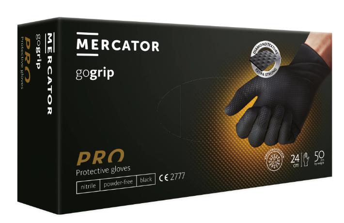 Set 50 mănuși de protecție din nitril MERCATOR GoGrip AD-00-0013, texturate, mărime L, culoare neagră