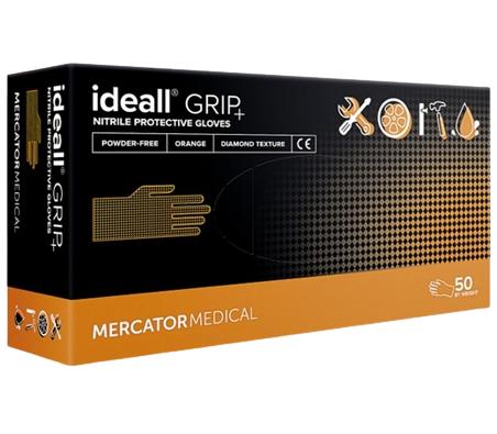 Set 50 mănuși de protecție din nitril MERCATOR Ideal Grip AD-00-0016, texturate, mărime L, culoare portocalie