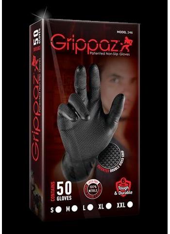 Set 50 mănuși de protecție texturate, antialunecare, GRIPPAZ AD-00-0027, nitril, negre, mărimea 9/L