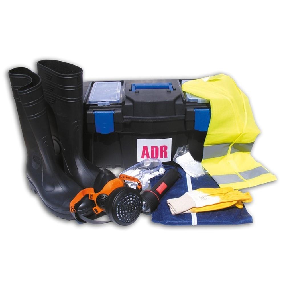Kit universal HICO ADR003, echipament ADR, cutie din plastic, cizme de protecție, vestă reflectorizantă, ochelari de protecție, combinezon, lanternă, mască