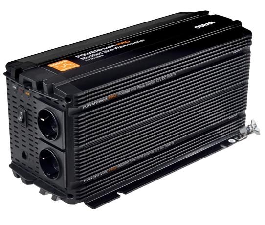 Invertor auto OSRAM cu undă sinusoidală modificată, model OEINVMA20, 12V DC, 2000W, 2 prize 230V