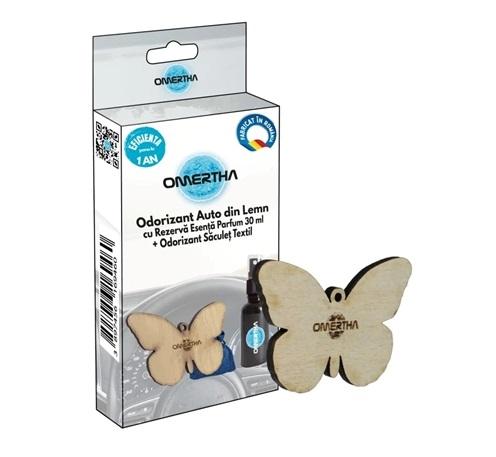 Odorizant auto OMERTHA OME40, formă fluture, din lemn, sticluță 30 ml, esență de parfum Lavandă