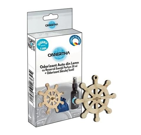 Odorizant auto OMERTHA OME61, design carmă vas, lemn și sticluță de 30 ml, parfum de lavandă