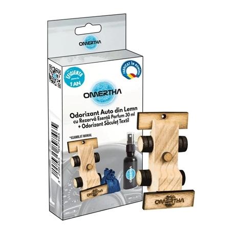 Odorizant auto OMERTHA OME73, design mașinuță F1, din lemn, recipient 30 ml, esență parfum Million