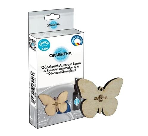 Odorizant auto OMERTHA OME92, fluture din lemn, sticluță 30 ml, parfum Velvet Orchid